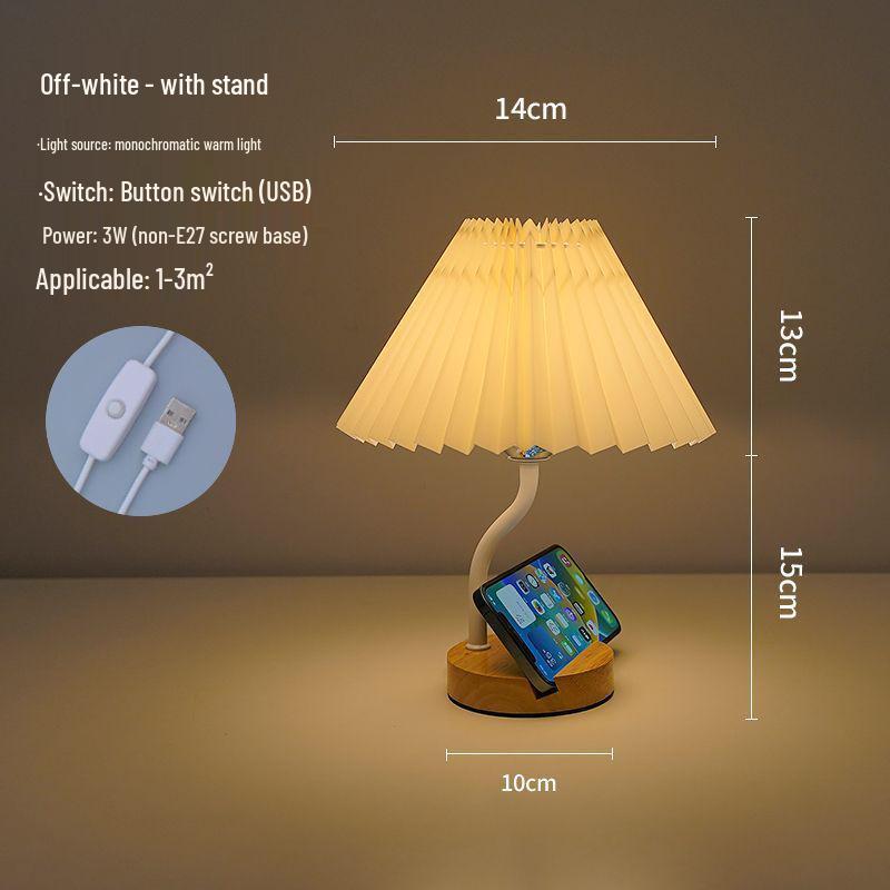 Multifunctional Pleated Bedside Table Lamp with Storage & Remote-Control Night Light