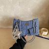Retro Personalisierte Trendige Denim-Tasche, Kleine Duftige Rauten-Kette, Unterarmtasche, Premium Große Tragetasche, Ausländischer Stil.