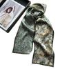 Green retro flower silk silk scarf women's spring new double-sided long 111 mulberry silk silk scarf scarf
