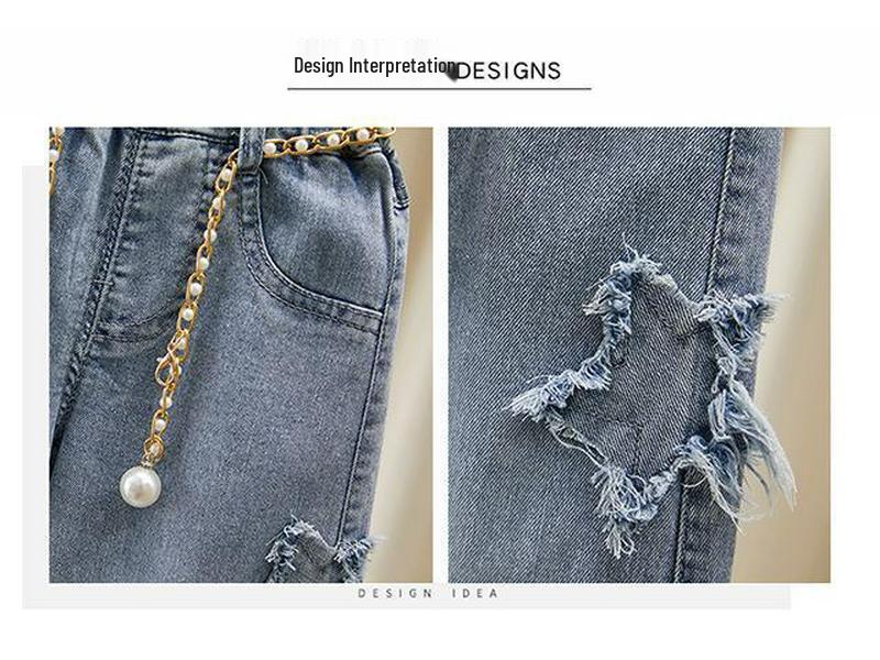 2025 Spring/Autumn Toddler Girls' Wide-Leg Loose Jeans with Frayed Hem, Korean Style