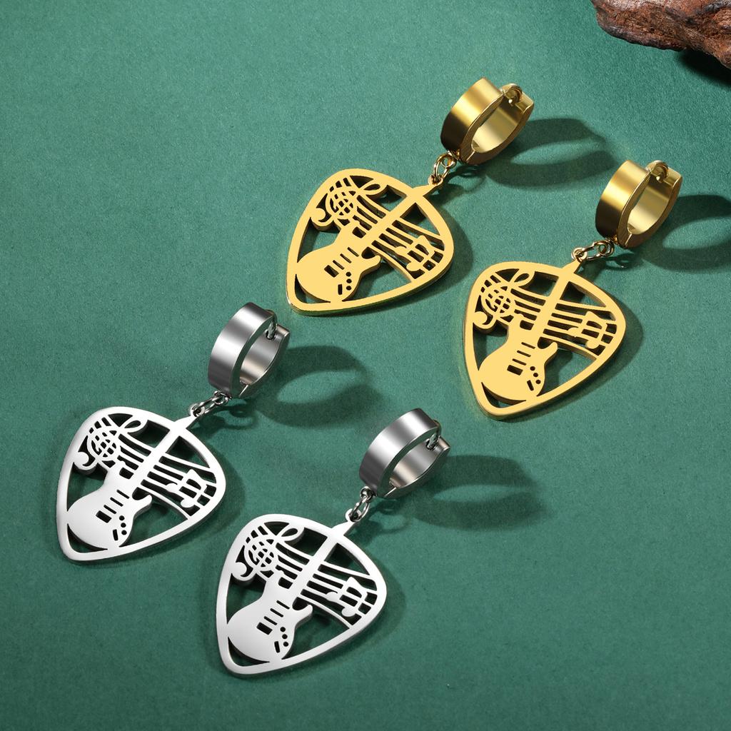 Teamer Vintage Musical Instrument Guitar Note Hoop Earrings Stainless Steel Music Party Rock Punk Pendant Jewelry for Women Girl