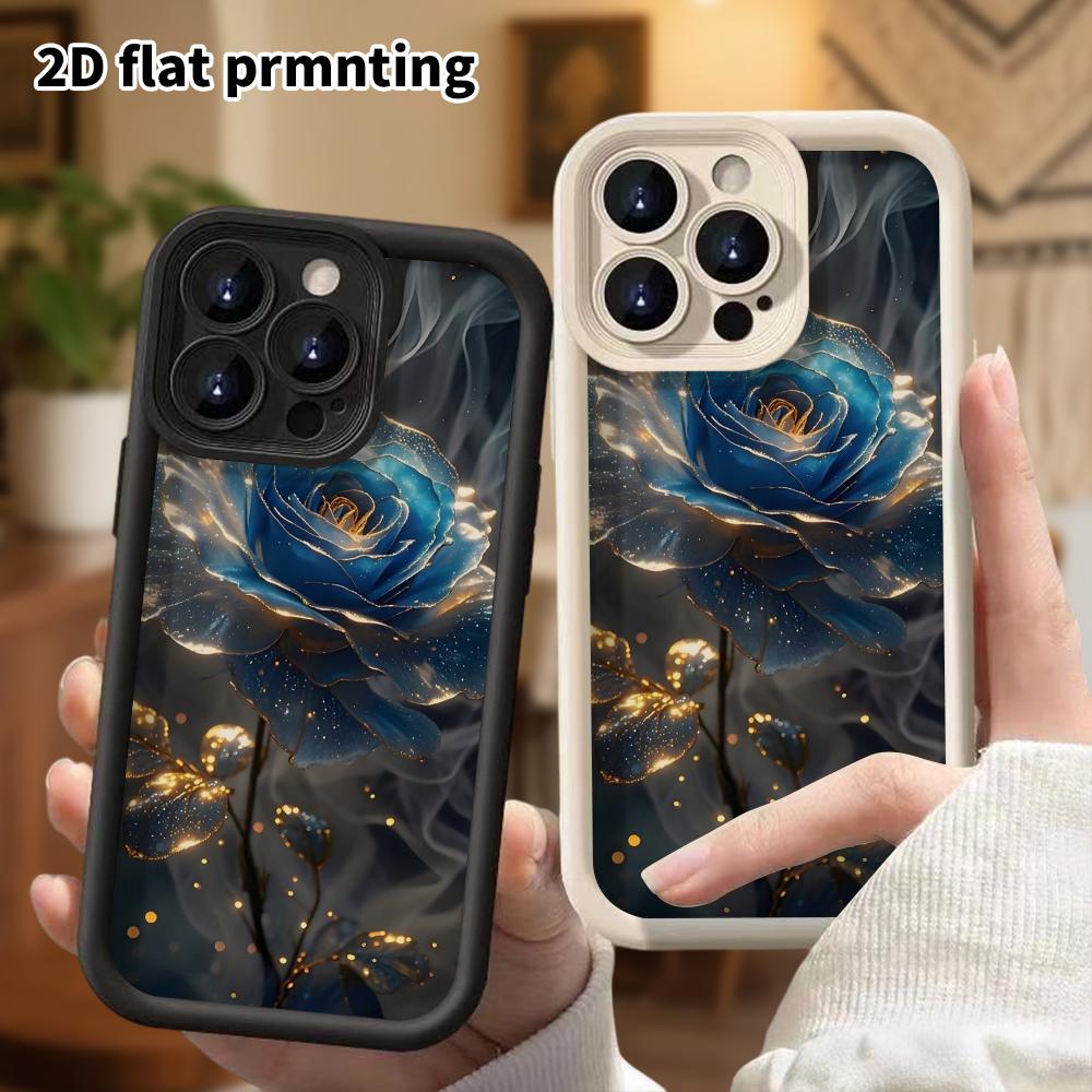 Phone Case: 2D Flat Design Suitable for iPhone 18 17 16 15 14 13 Pro Step Protection Case, Blue Rose, Christmas and Halloween Gift