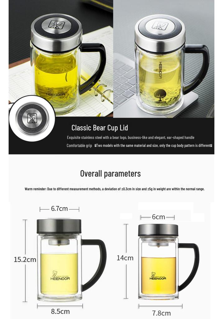 Xinuo Glass Water Cup with Handle - Suitable for Men and Women, Ideal for Home or Office, Comes with Gift Box.
