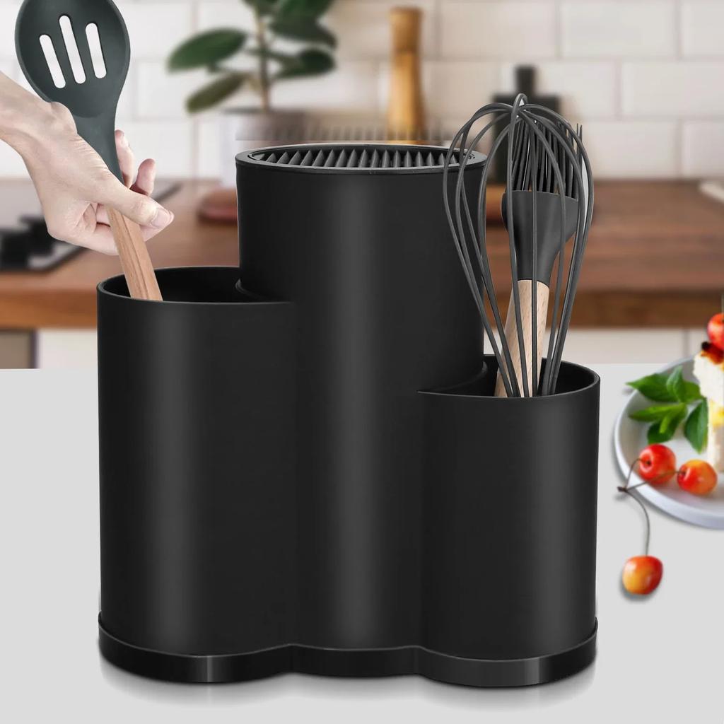 Knife Holder Multi-Function Utensil Stand and Storage Box with Drainer for Flatware, Spoon and Forks