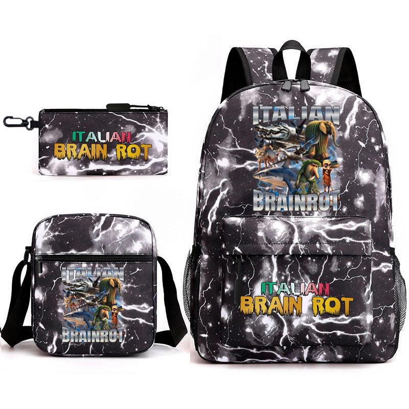 Abstract Foreign Shanhaijing Schoolbag Tongtongsahur Cartoon Primary School Student Backpack Three-piece Set D