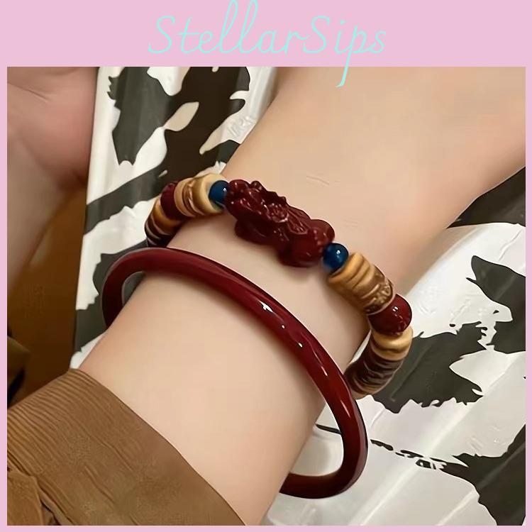 Luxurious Red Glass Pixiu Bracelet Coconut Shell Beads For Women Handcrafted
