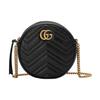 Borsa a tracolla rotonda GG Marmont in pelle trapuntata nera con finiture a catena dorata per donna, uso quotidiano
