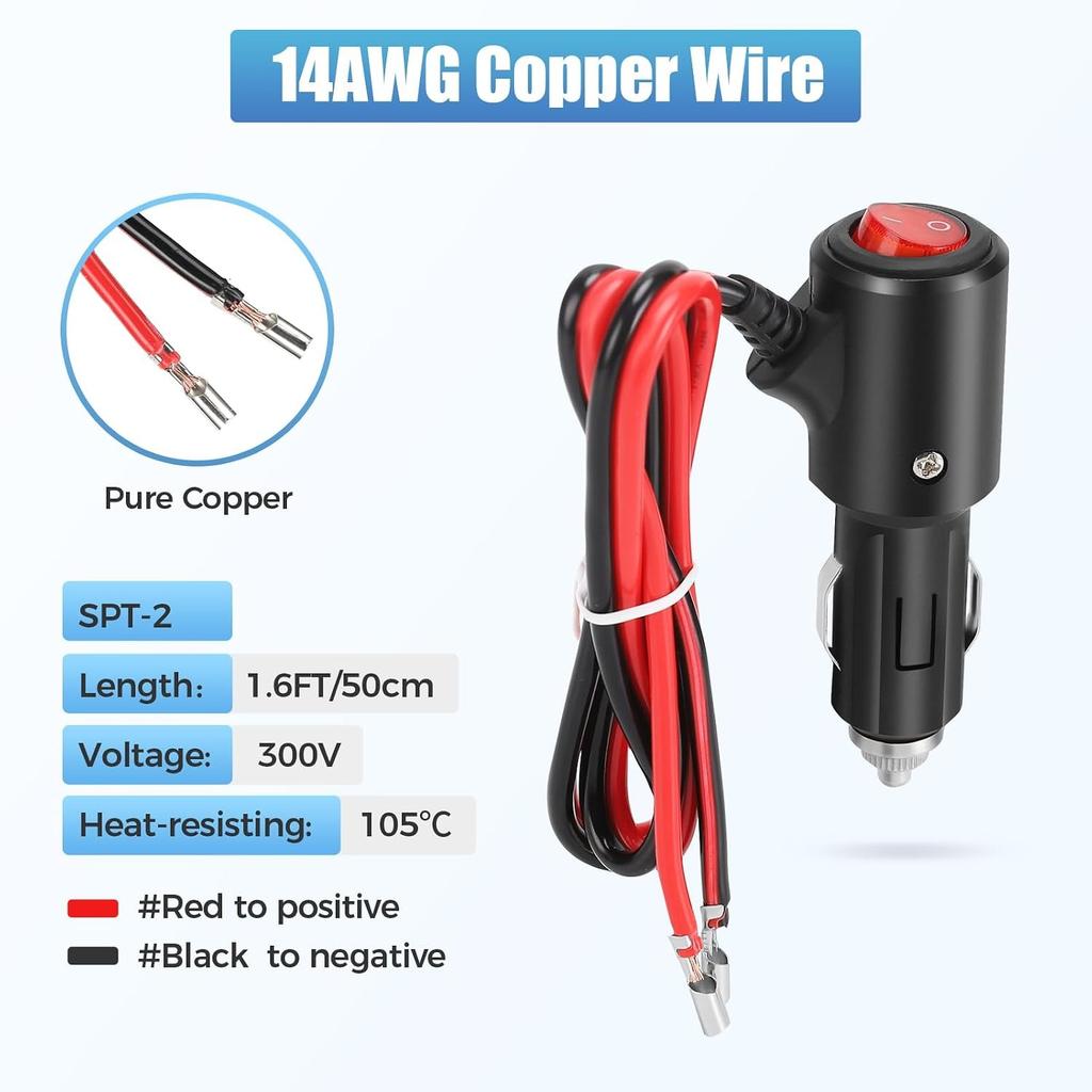 12V Cigarette Lighter Male Plug Replacement with On Off Switch and Leads 1.8FT 14AWG Cigarette Lighter Adapter Extension Cable For Truck Motorcycle