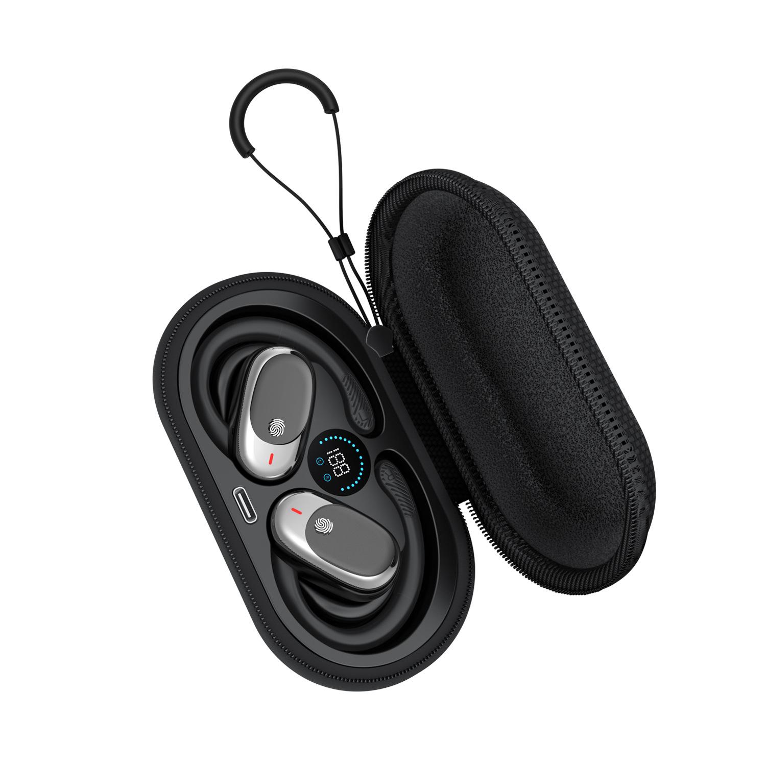 

Вращающаяся Bluetooth-гарнитура Беспроводная портативная кожаная сумка Цифровой дисплей Спортивные наушники чёрный