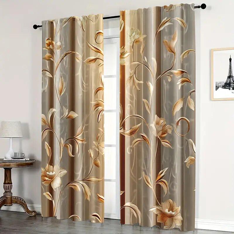 Retro European floral pattern printed curtains, window decorations, home decorations, room decorations