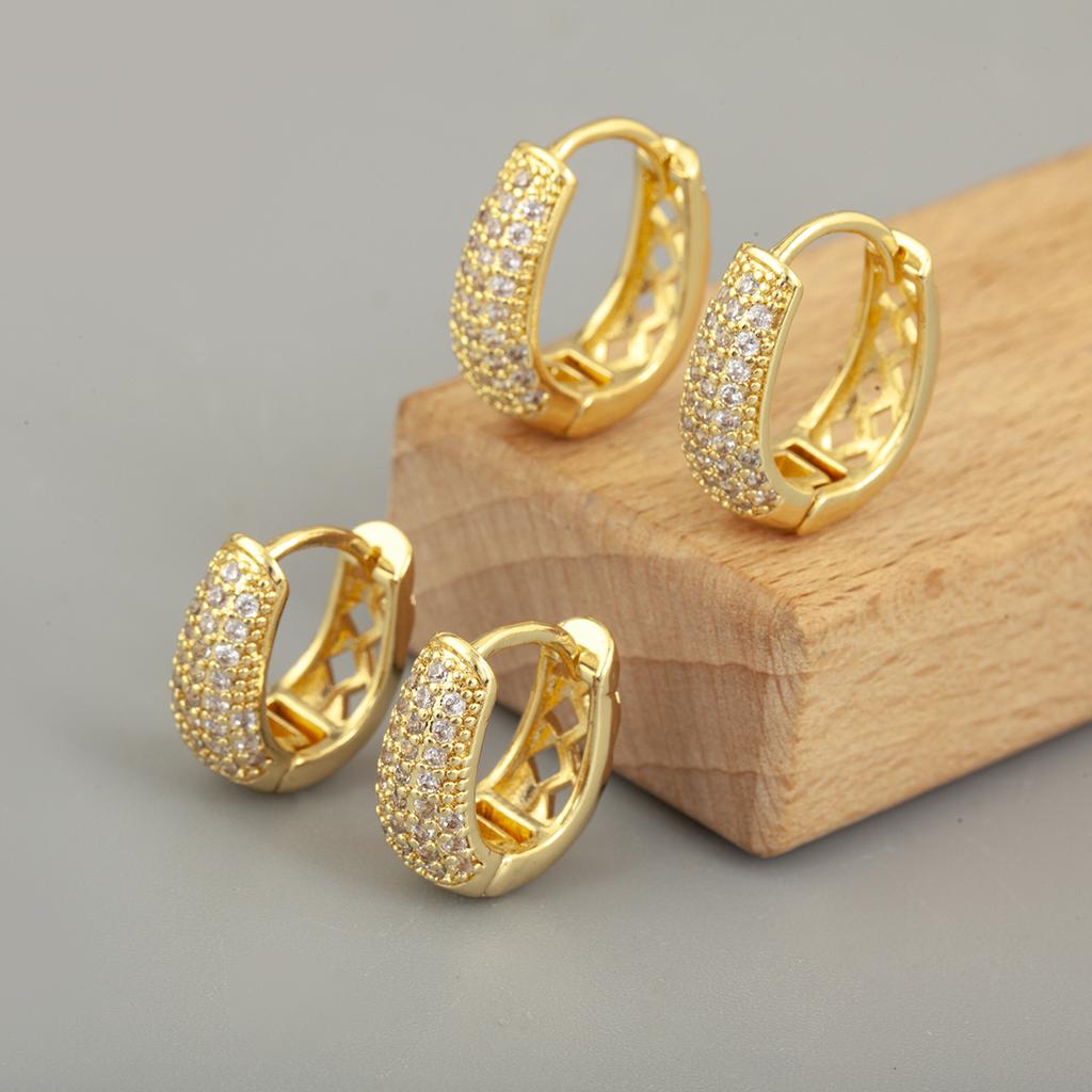 Nidin Light Luxury White Zircon Angular Hollow Round Hoop Earrings For Women Female Fashion Temperament Ear Jewelry Party Gifts