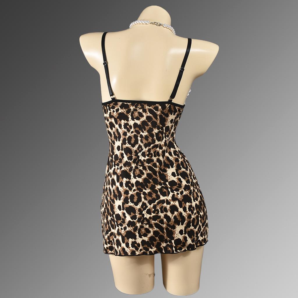 Diccvicc Night Dress Print Leopard One Piece Sexy Nightgown Women Romantic Nighty Lingerie Attractive Pajamas Babydoll Home Wear