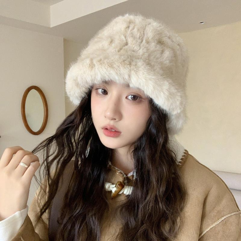 Winter Hat Women's Plush Bucket Hat Cute Sweet Ear Protector Basin Hat