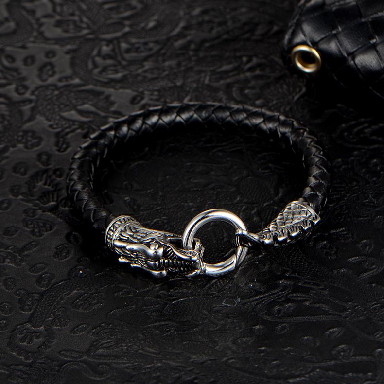 Titanium steel woven leather bracelet, jewelry bracelet, stainless steel leather bracelet.