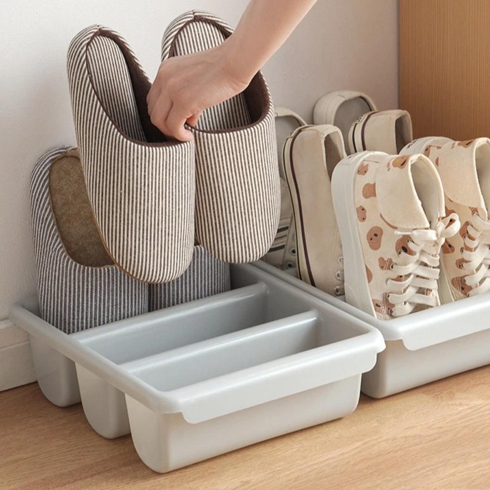 New 3 Grid Shoe Rack Oblique Plug-In Stackable Shoe Organizer Space Saving Multifunctional Shoe Shelf Household