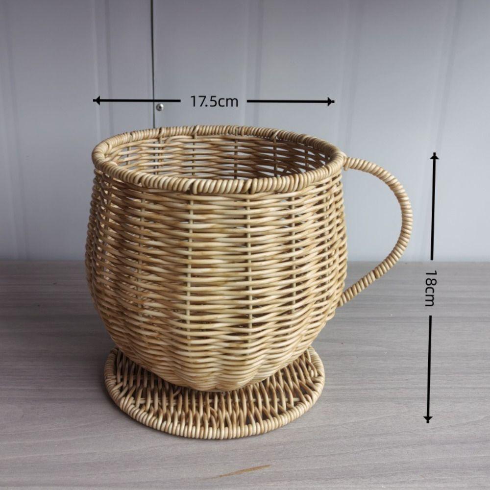 Desk Organizer Woven Basket Imitation Rattan Milk Tea Storage Cup New Coffee Storage Cup Kitchen