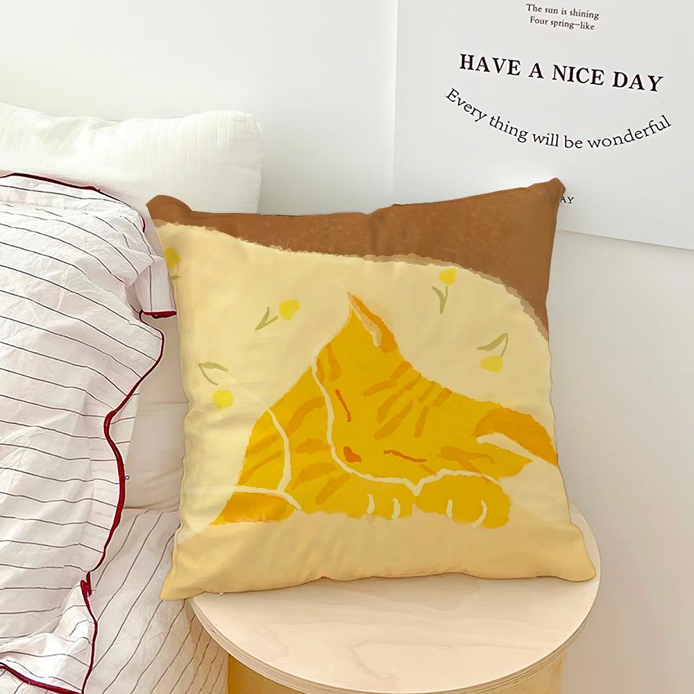 Cute Cartoon Cat Art Cushion Cover Comfortable Soft Pillow Case for Sofa Living Room Home Office Decor Protective Covers