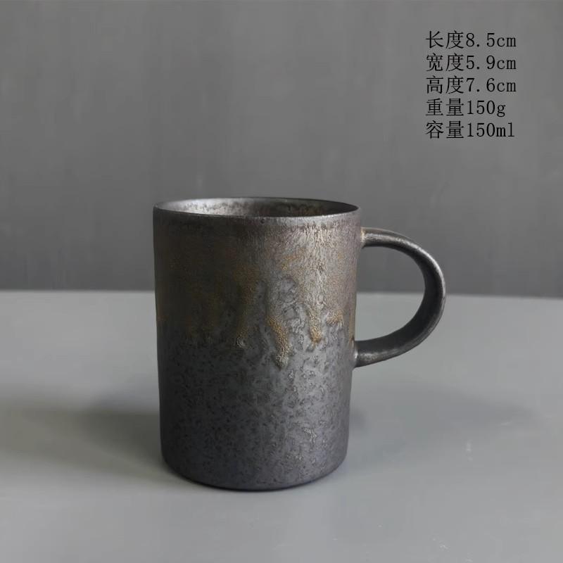 Ceramic Coffee Mug, Creative Retro Coarse Ceramic Rust Glaze, Milk Coffee Cup with Wooden Handle, Tea Set, Household Water Cup