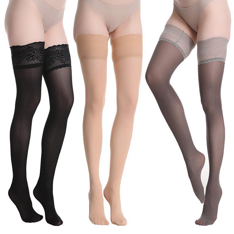 

Чулки 80D Velvet Lace Thigh-High - Нескользящие женские носки выше колена для весны и осени Velvet-Silicone Lace Stockings серый