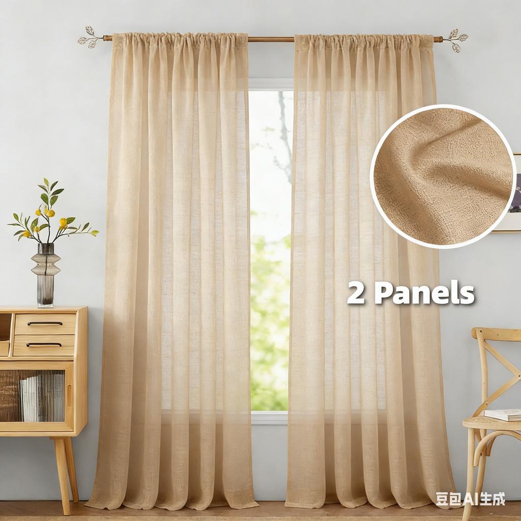 2 Paneele halbtransparente Vorhänge Leinenstruktur durchsichtige Fensterbehänge Lichtfilternde transluzente Paneele für Schlafzimmer Wohnzimmer Terrasse
