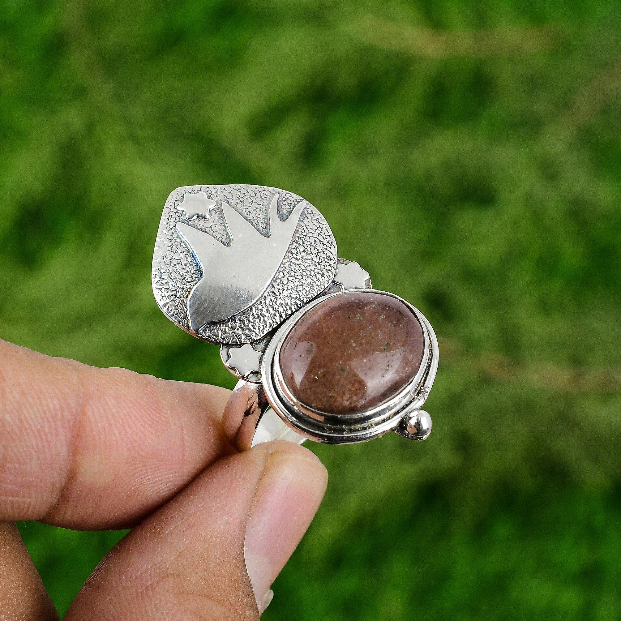 

Womens day Deal 925 Silver Sunstone Gemstone Bird Elegant Statement Ring Jewelry Adjustable