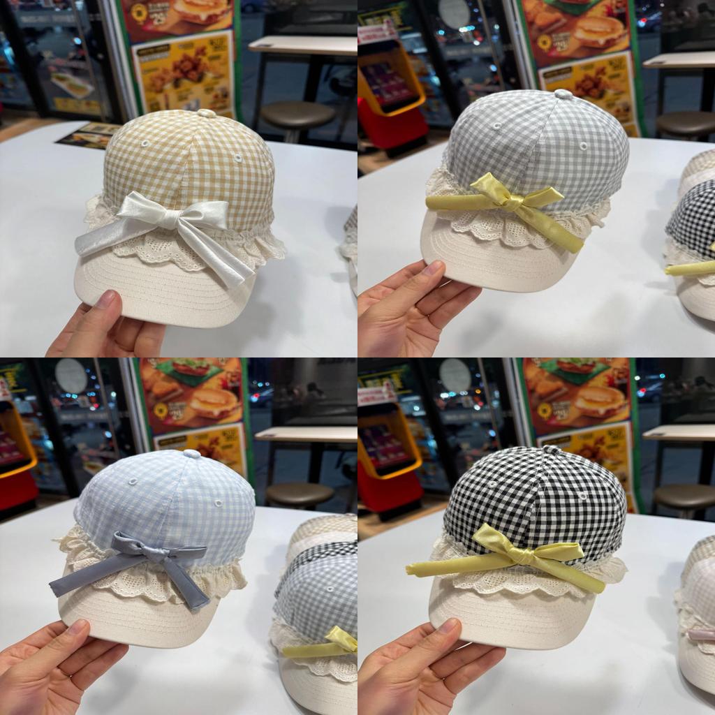 Style Lace Trim Gingham Baseball Cap With Wide Brim For Spring Summer Sun Protection