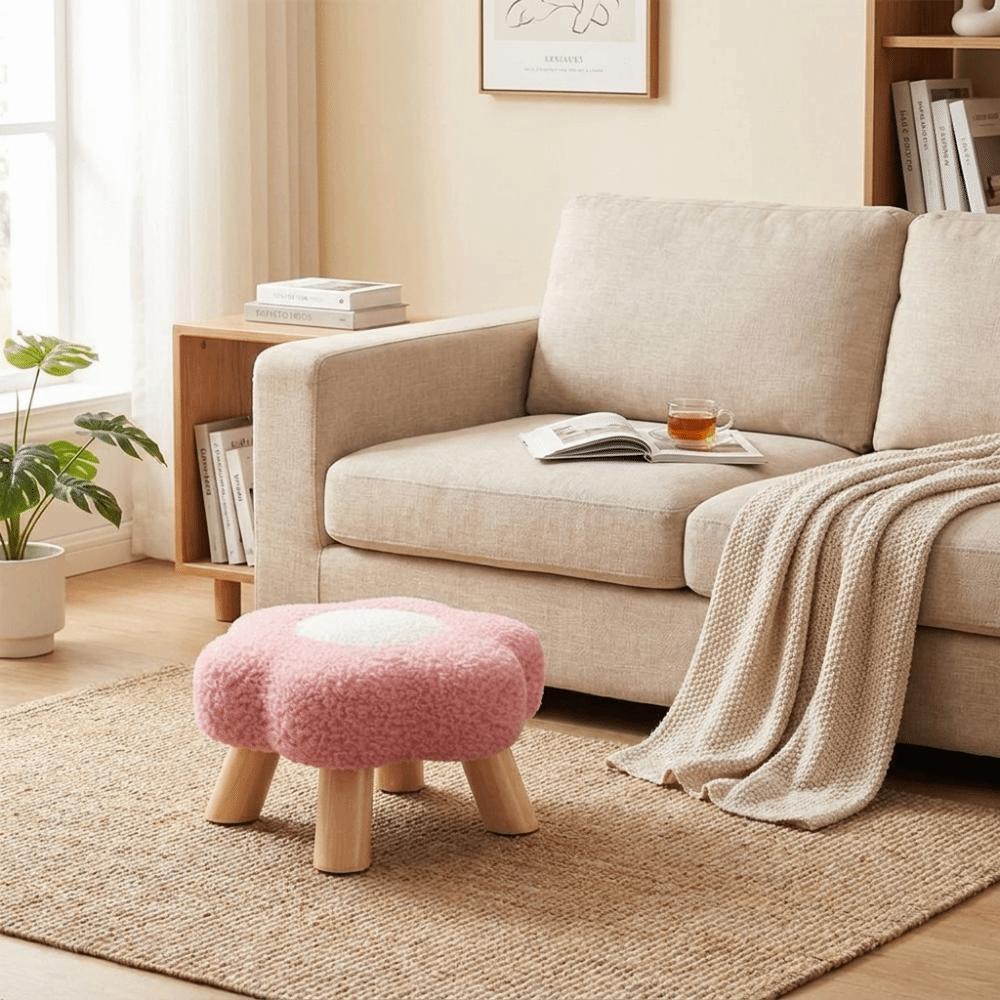 Solid Wood Low Stool Soft Padded Sofa Bench Daily Gift Soft Padded Stool Living Room