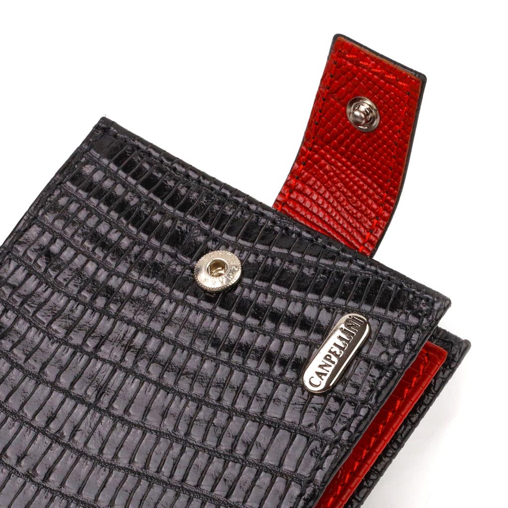 Lacquered Compact Wallet for Men Made of Genuine Textured Leather CANPELLINI 21751 Black