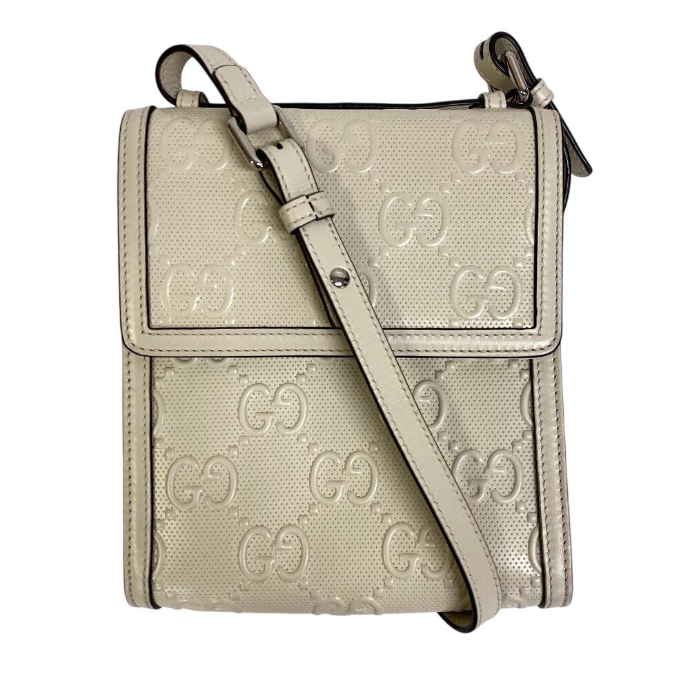 

GUCCI 625782 one belt crossbody messenger bag GG emboss leather Shoulder Bag white leather unisex Used