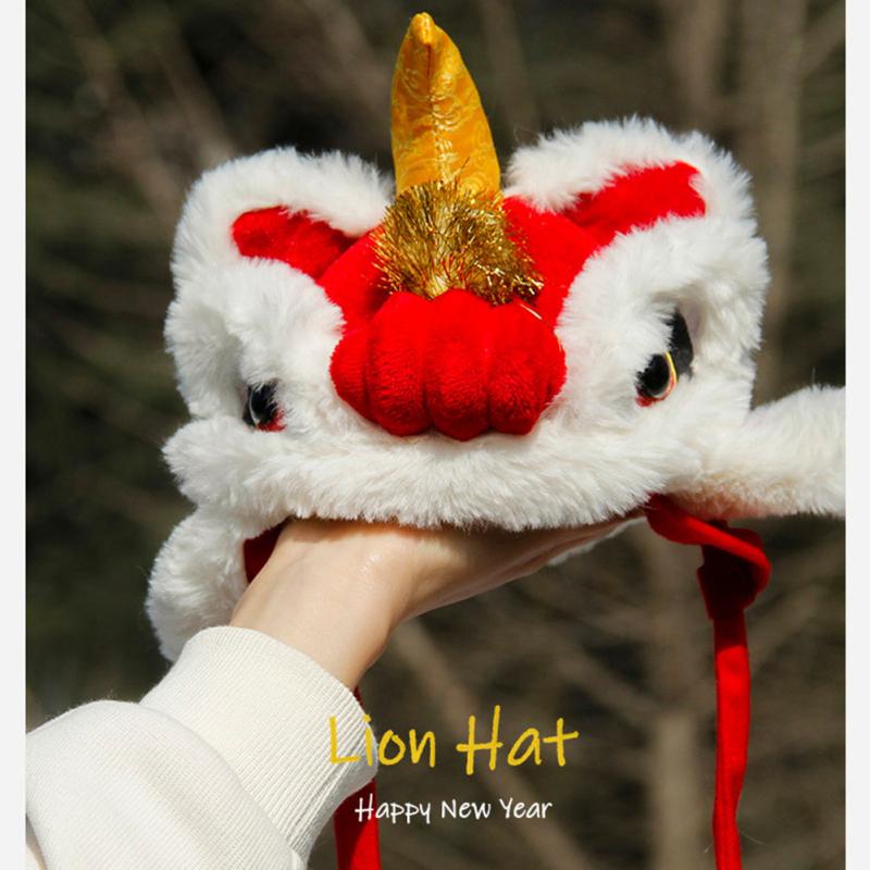 Cute New Year Pet  Lion-dance  Hat Warm Fleece Liner Soft Comfortable Chinese Style Cats Dogs