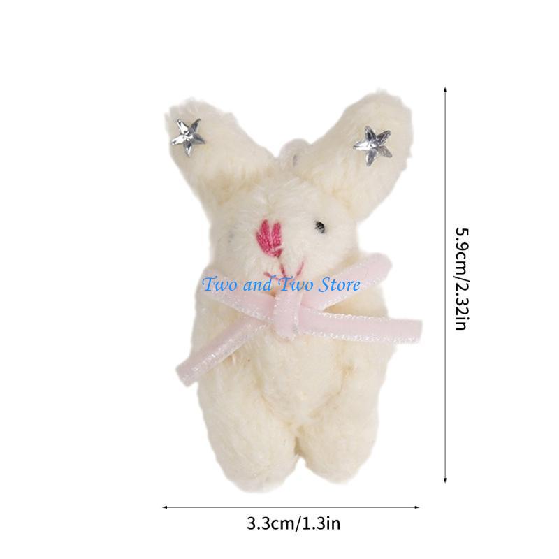 HX6F DIY Toy Doll with Bowknot and Star Rabbit Doll Stuffed DIY Accessories Soft Rabbit Keychain Pendant for Crafts