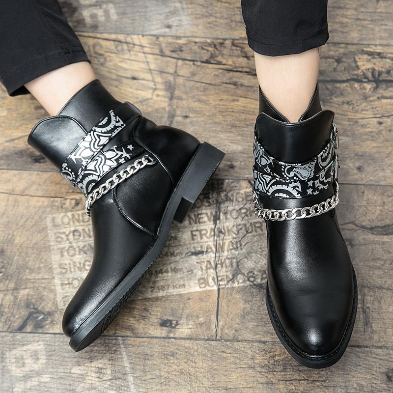 Men's Comfort Genuine Leather Casual Fashion Trends Motorcycle Style Boots High Quality Frosted Leather Chain Sleeve Short Boots