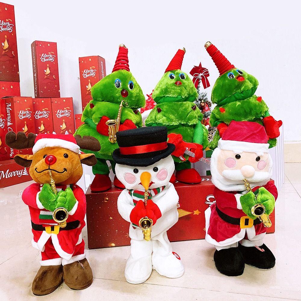 Santa Claus Christmas Plush Toy Snowman Elk Dancing Singing Stuffed Toys  Home Decor