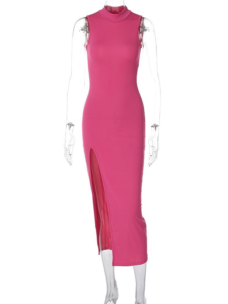 2025 Women's Fashion Round Neck Sleeveless Slim Fit Slit Midi Dress