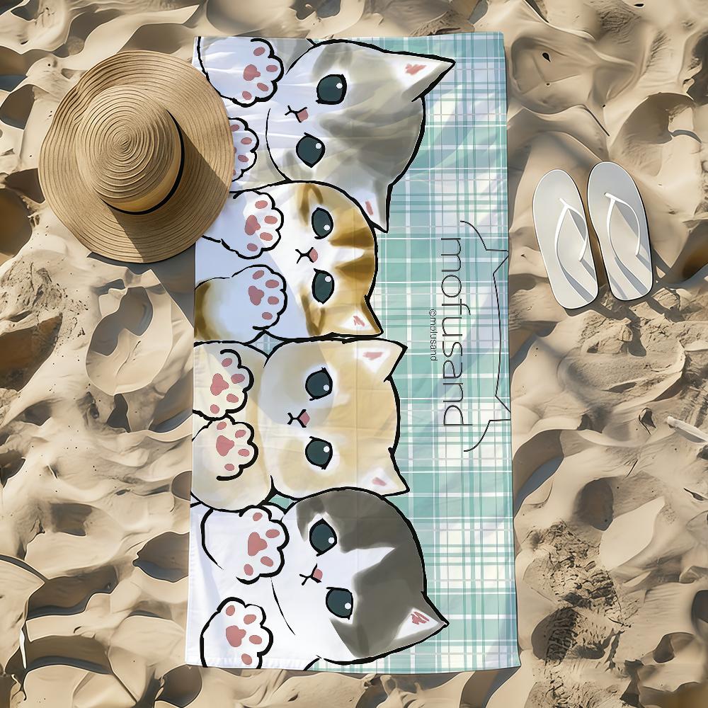 Kawaii Towel Beach Towel Cartoon Oversized Quick M-Mofusand Kitten Dry Towel Absorbent Cat Soft Swim BeachTowels for Men Women