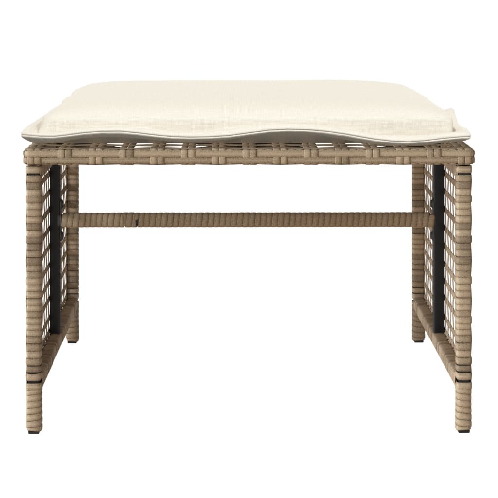 4 Piece Outdoor Sofa Set with Cushions Beige Poly Rattan Glass Table