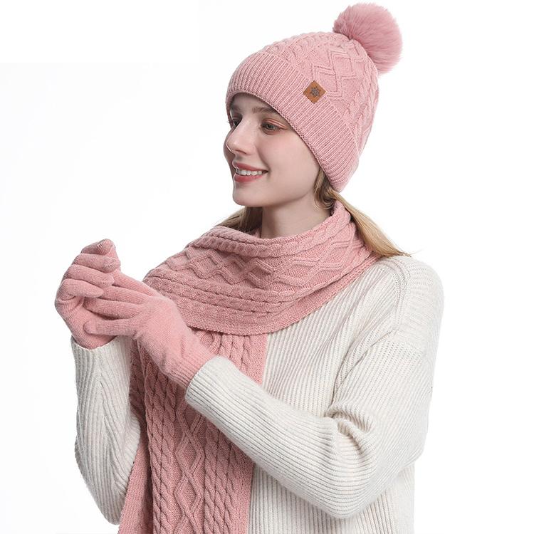 High Quality Winter Knitted Warm Set Custom Logo  Winter Gifts for Men and Women Scarf Beanie Hat and Gloves