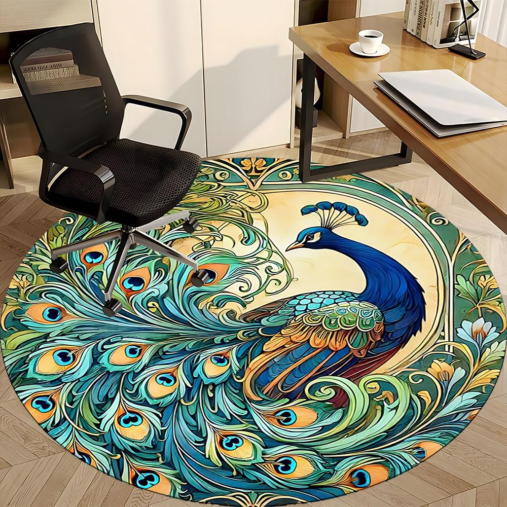 1pc Peacock Feather Office Round Area Rug, Under Office Chairs Bedroom Living Room Home Decor, Room Deco