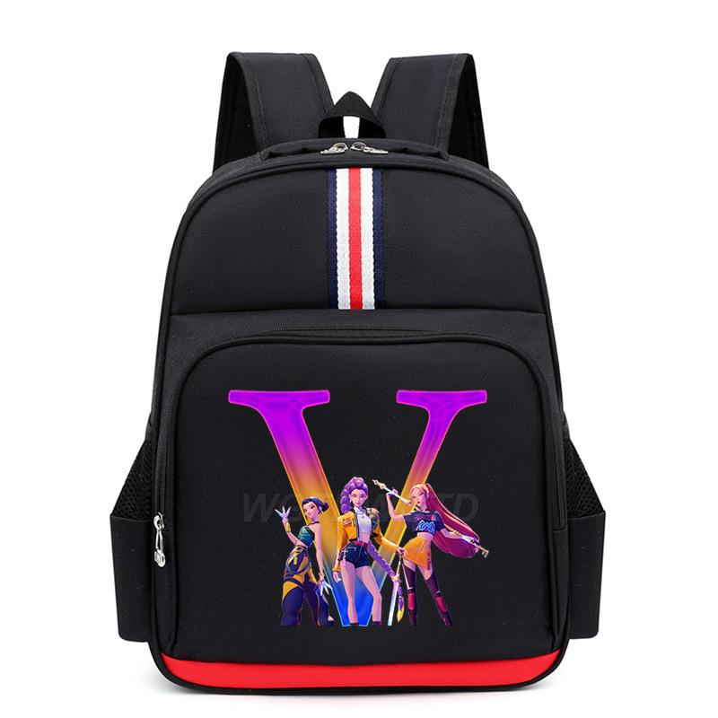 College Style Trend 26 Letter Printing Anime Cartoon Large Capacity Burden Reduction Backpack Casual Student School Bag