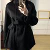 Abrigo de Lana Negro para Mujer - Principios de Invierno 2025, Petita, Elegante, Engrosado, Diseño Coreano