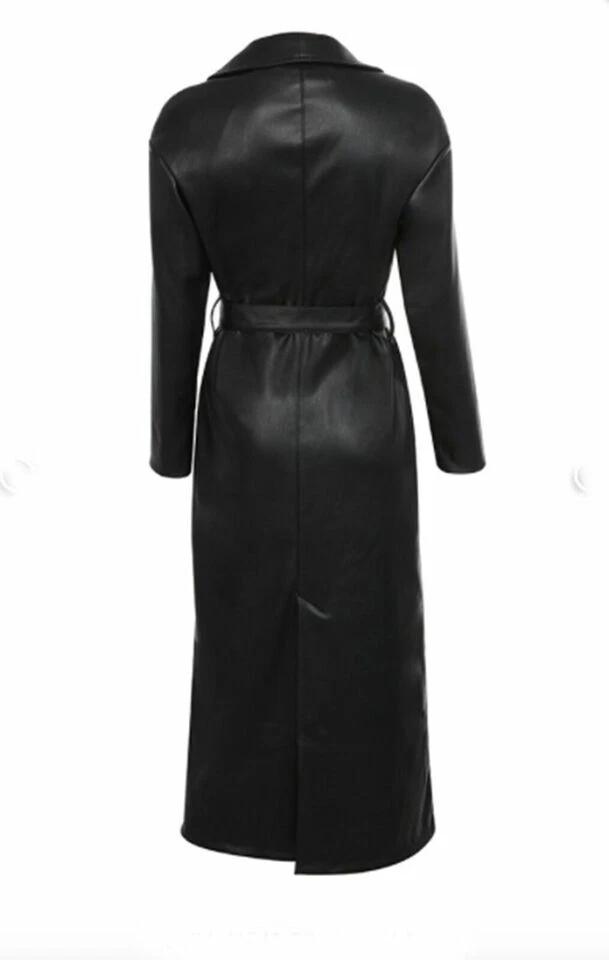 Women's Black Leather Long Coat Real Lambskin Trench Coat Casual Overcoat Formal