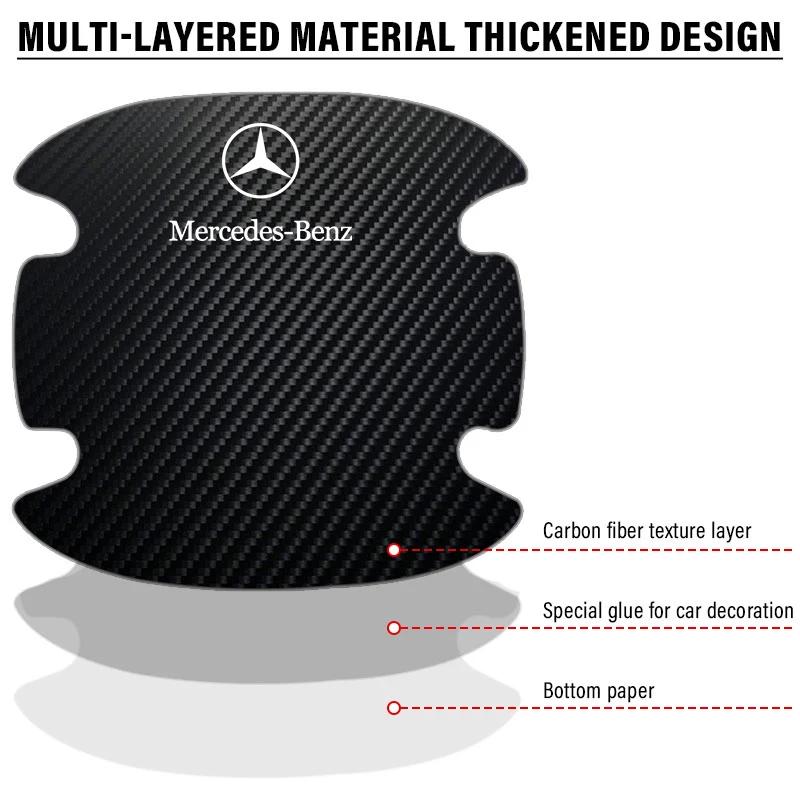 4PCS Carbon Fiber Car Door Handle Protection Sticker Emblem Car Styling for Mercedes Benz AMG A/B/C/E/S Class W204 New Maybach AZ1