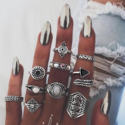 Women Bohemian Retro Crystal Knuckle Rings Set 10 In 1