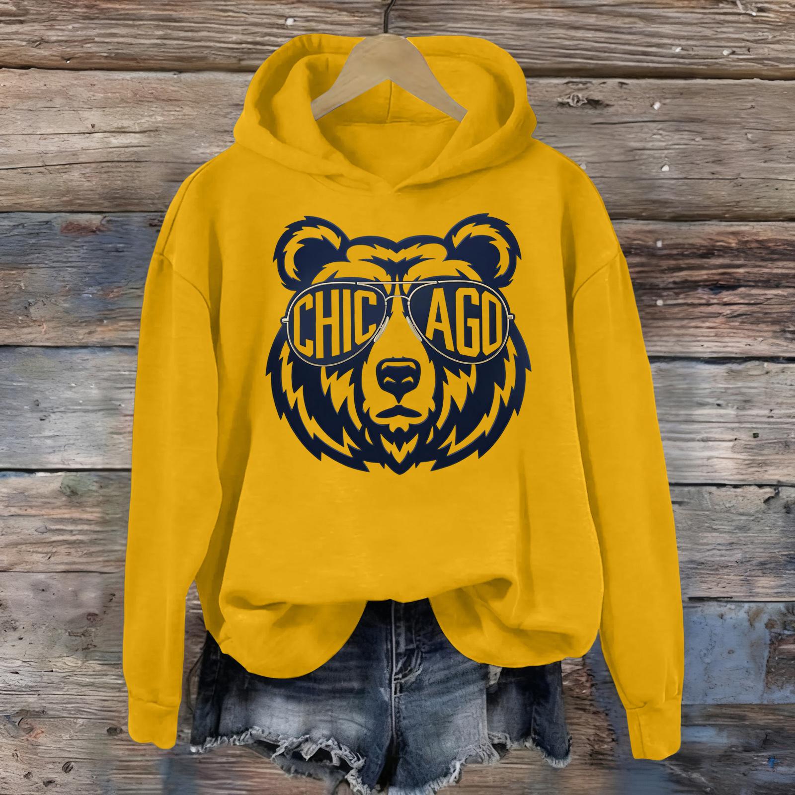 Women s Printed Casual Long Sleeve Hooded Sweatshirt Top XL жёлтый 1850₽