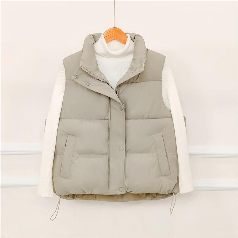 Cotton Vest Women's Short Spring, Autumn and Winter New Fashion Stand Collar Warm Loose Cotton Vest Outer Cotton Vest Jacket