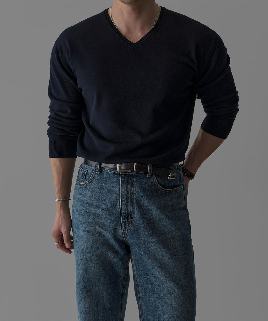 Baulopeulodeogteu Fine V-Neck Knit [Navy]