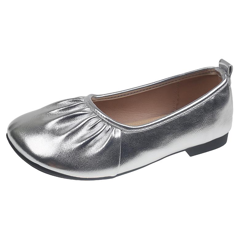 Pleated Shallow-mouth Shoes for Women New Round-toed Four-season Mary Jane Soft Flat-soled Slip-on Low-top Shoes