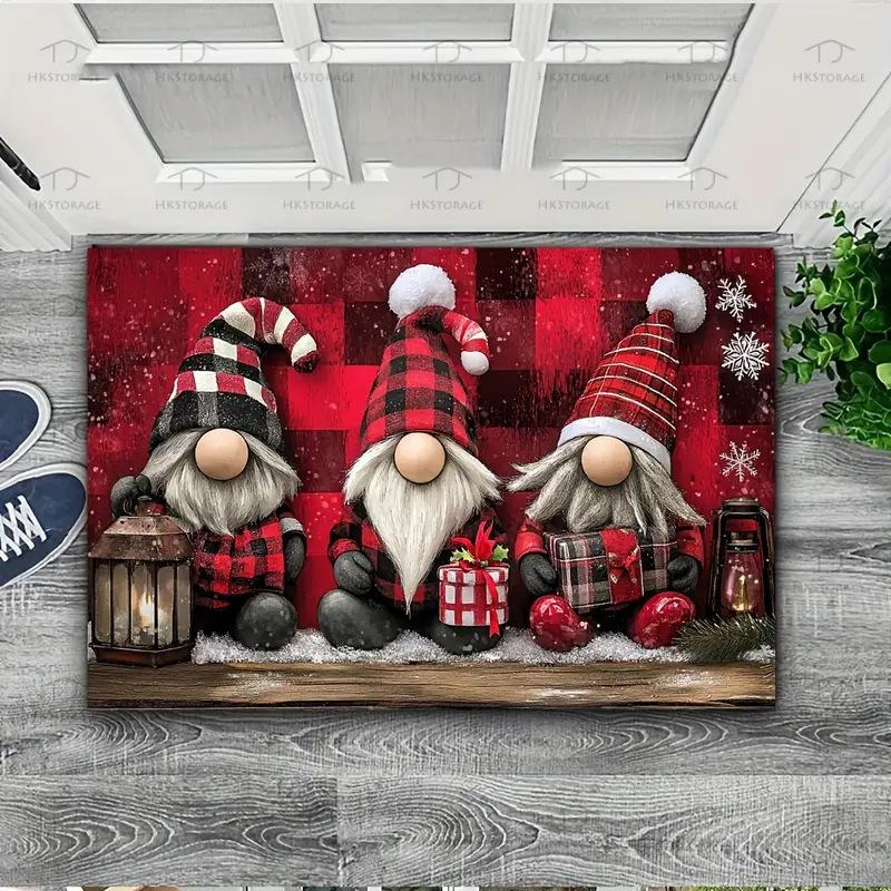 VIKAMA New 2025 Christmas Decorative Doormat American Vintage Entryway Rug Non-Slip Kitchen Porch Mat Home Decor