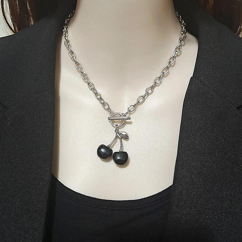 

Подвеска в стиле панк-красно-черная вишня, металлическая цепочка на ключицу, колье-чокер, ювелирные изделия для девочек на день рождения, модные женские ювелирные изделия, аксессуар чёрный