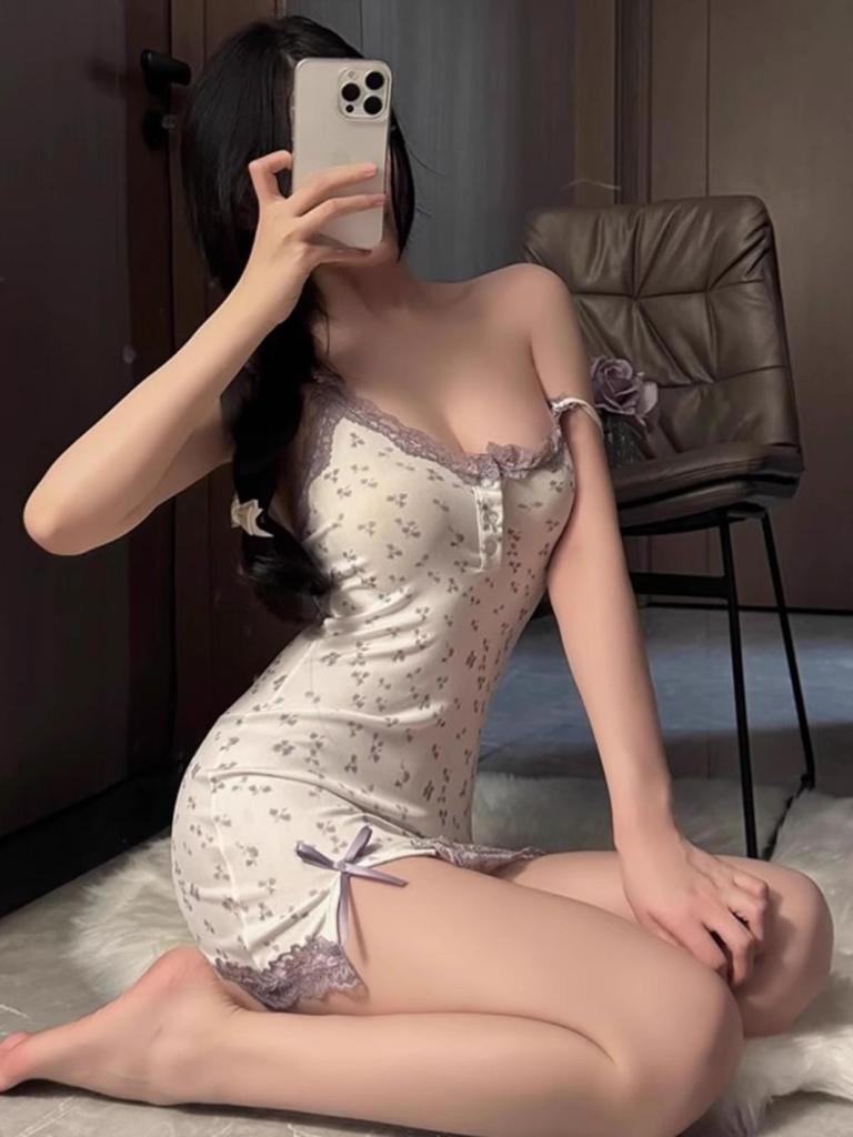 2025 Sexy Damen V-Ausschnitt Camisole Nachthemd mit Spitze und Brustpolstern - Schlankmachender Stil der reinen Begierde.